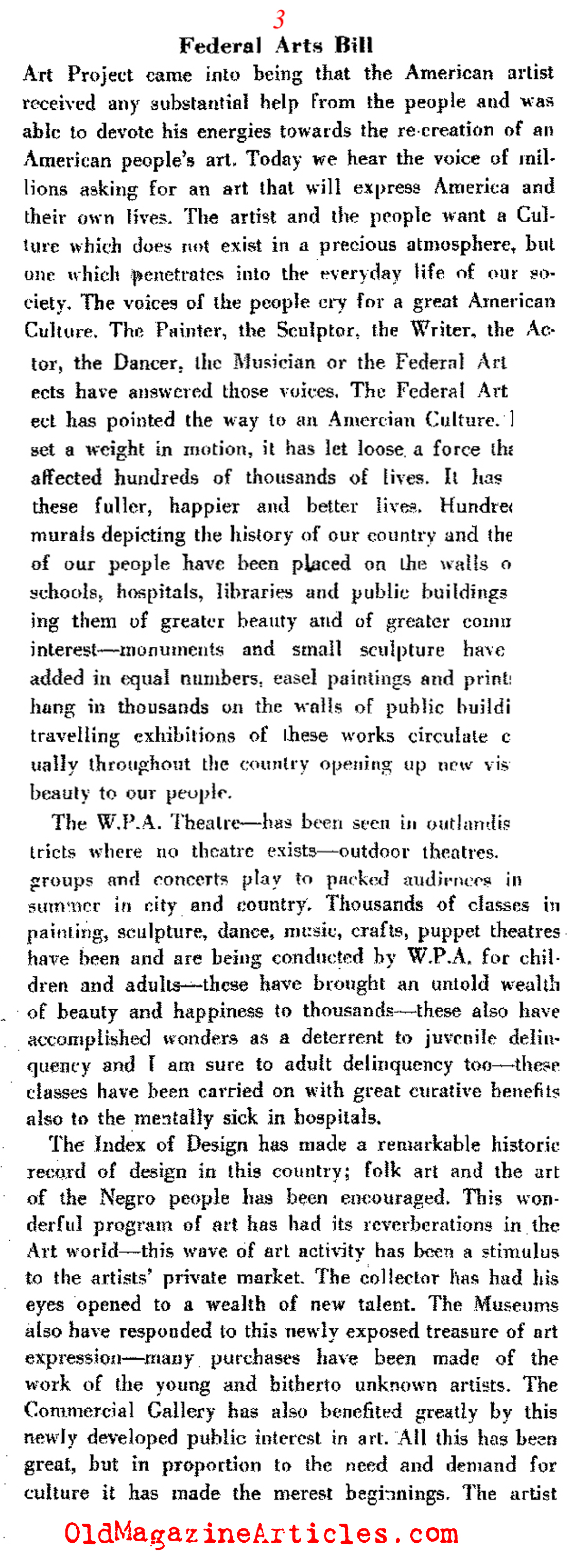 Government Funding for the Arts Praised (Direction Magazine, 1938)