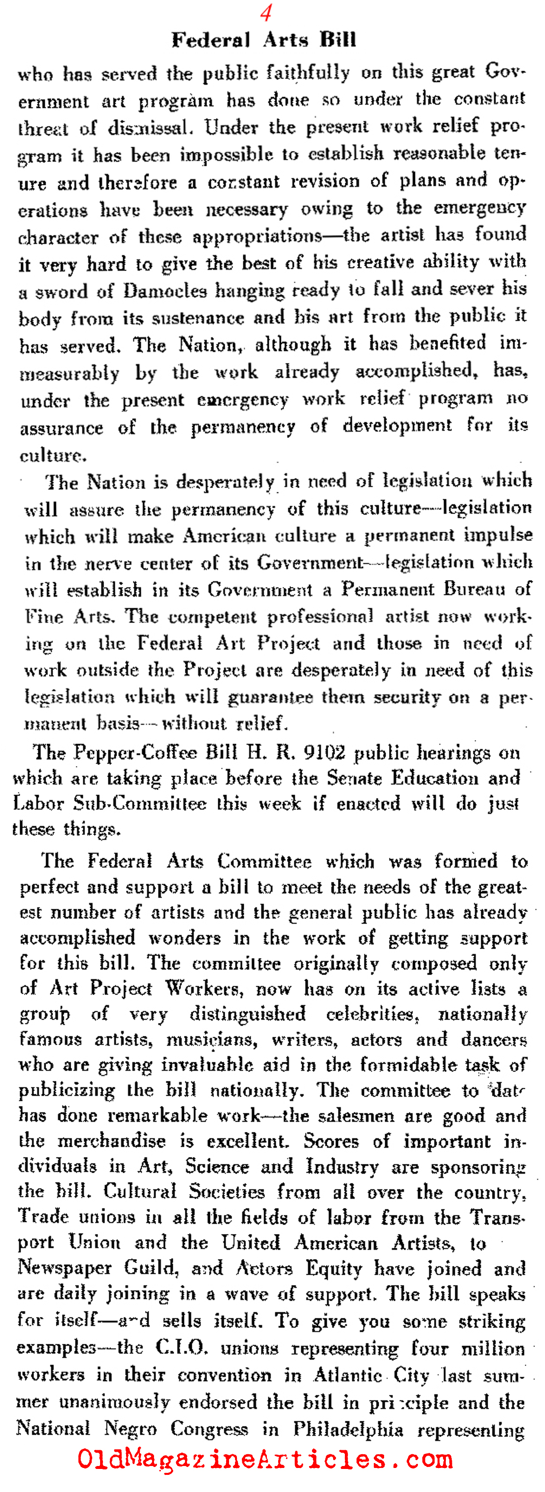 Government Funding for the Arts Praised (Direction Magazine, 1938)