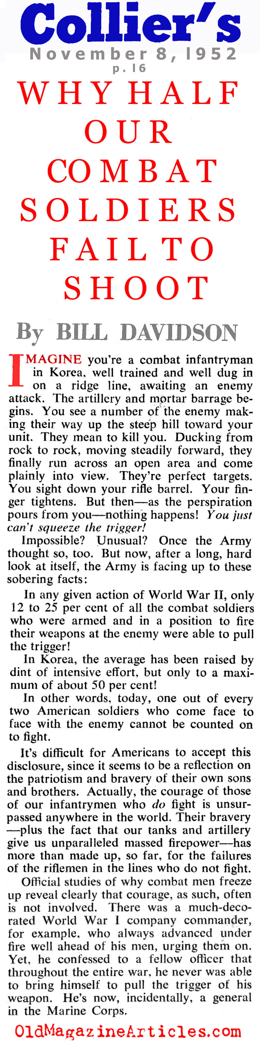 Why Only Half Our Soldiers Fire Their Rifles (Collier's Magazine, 1952)