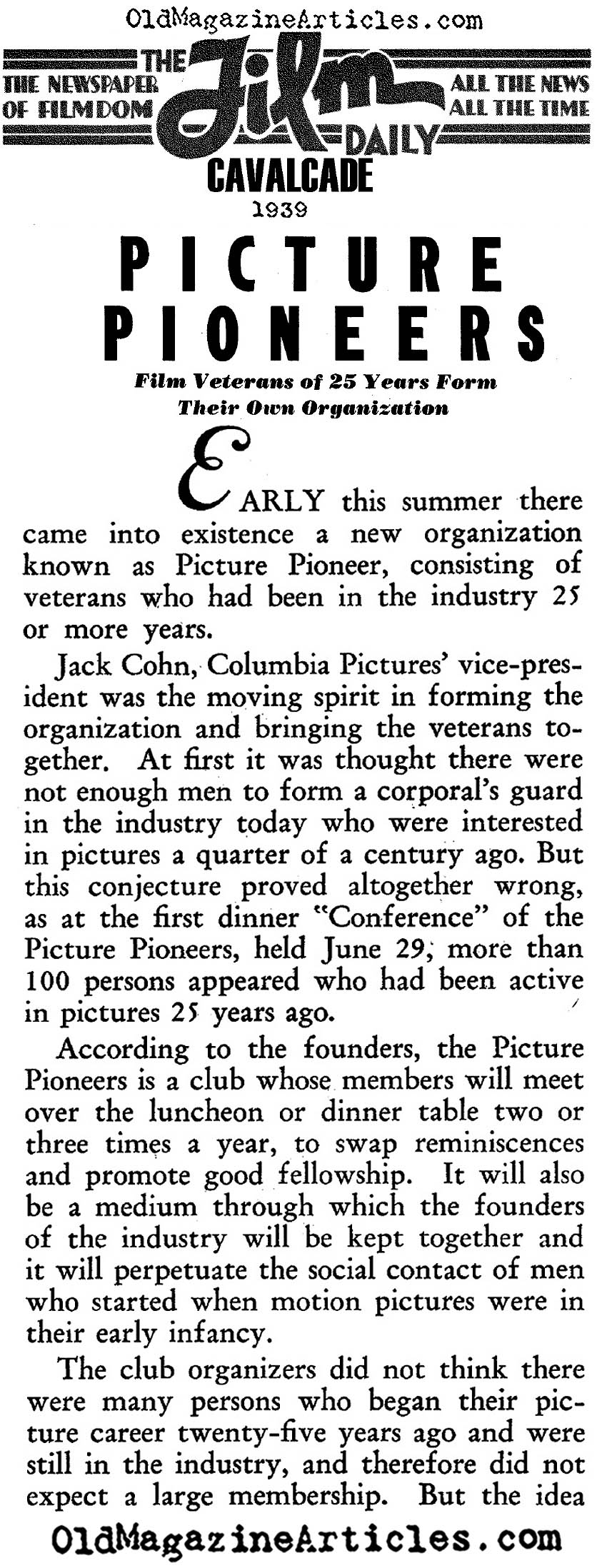 The Founders of the Hollywood Film Colony Gather Together<BR>(Film Daily, 1939)
