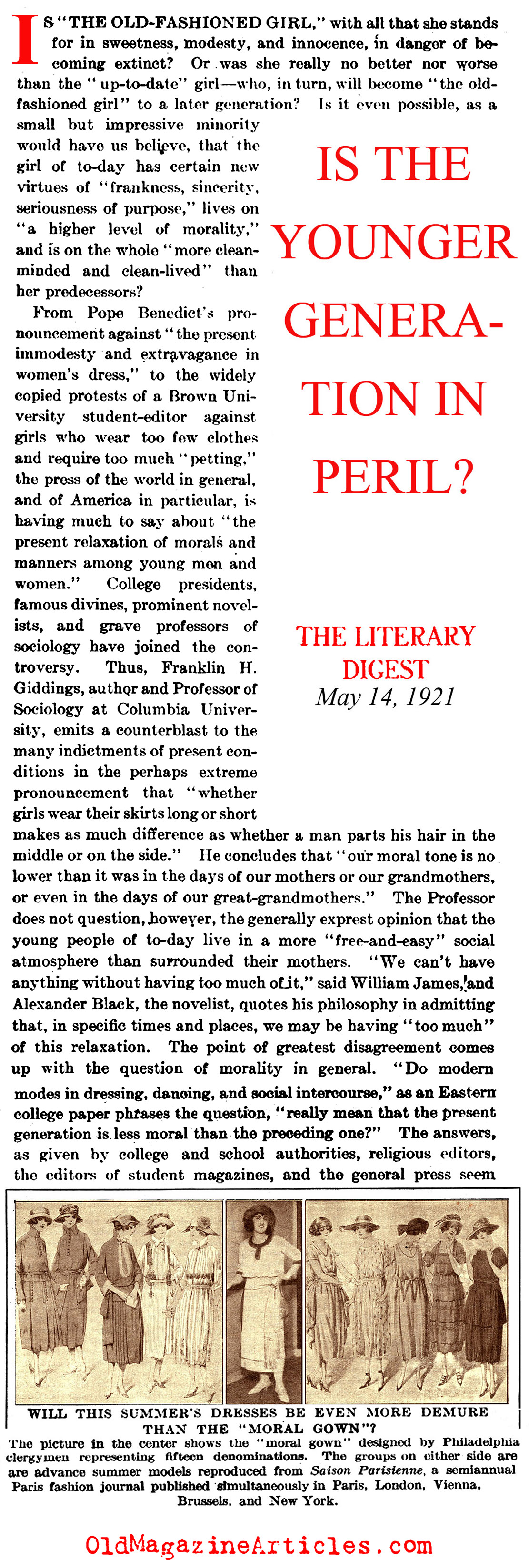 ''Is the Younger Generation in Peril?'' (Literary Digest, 1921)