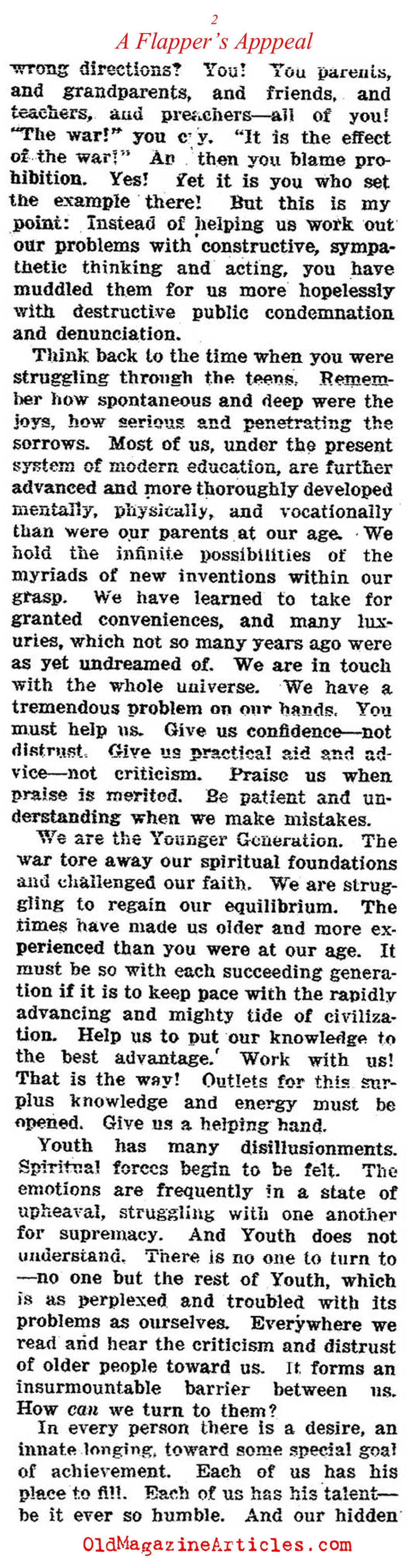 ''A Flapper's Appeal to Parents''  (The Outlook, 1922)