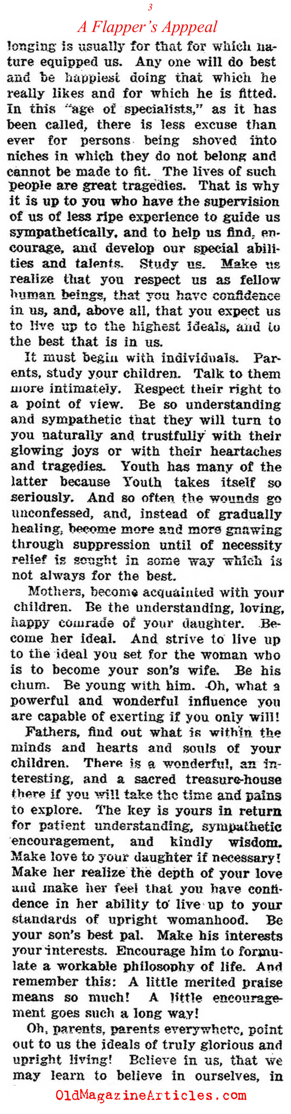 ''A Flapper's Appeal to Parents''  (The Outlook, 1922)