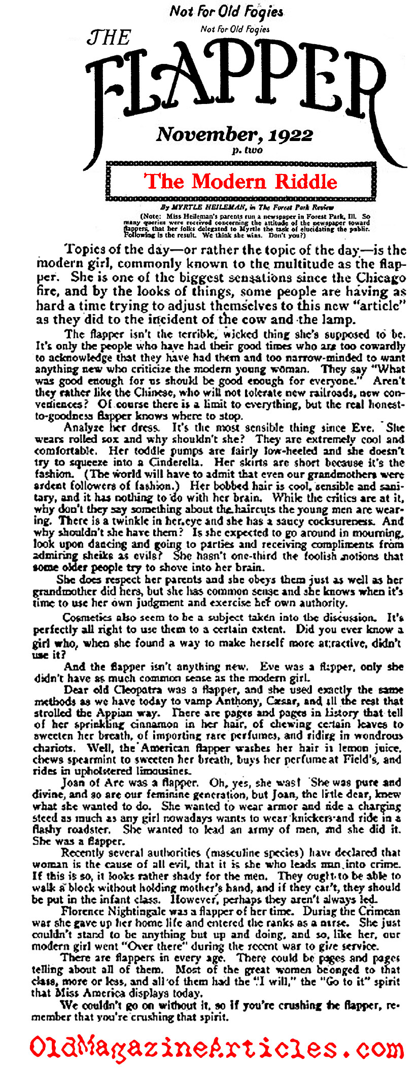 The Common Sense of the Flappers (Flapper Magazine, 1922)