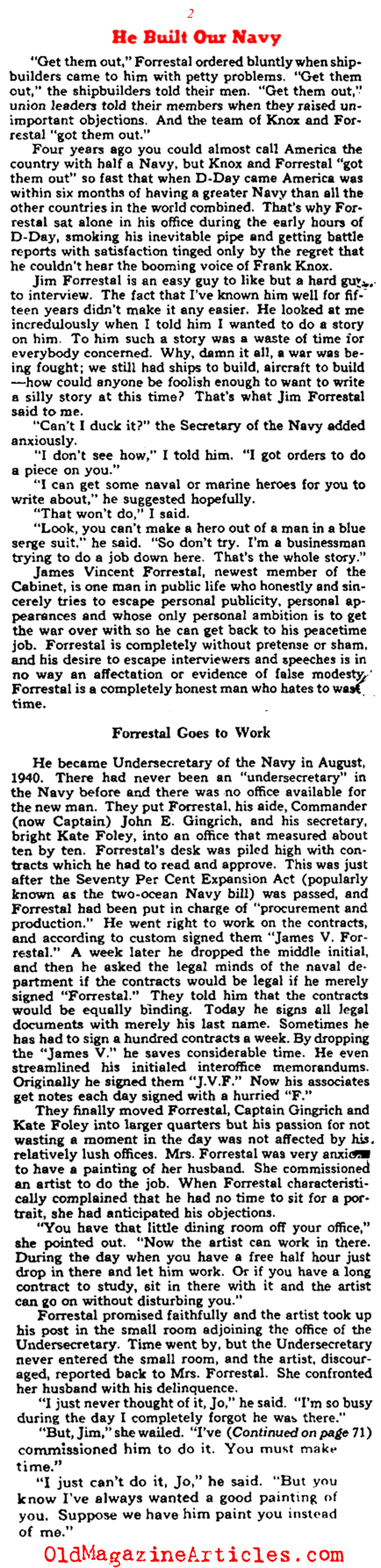 James Forrestal: Secretary of the Navy (Collier's Magazine, 1944)