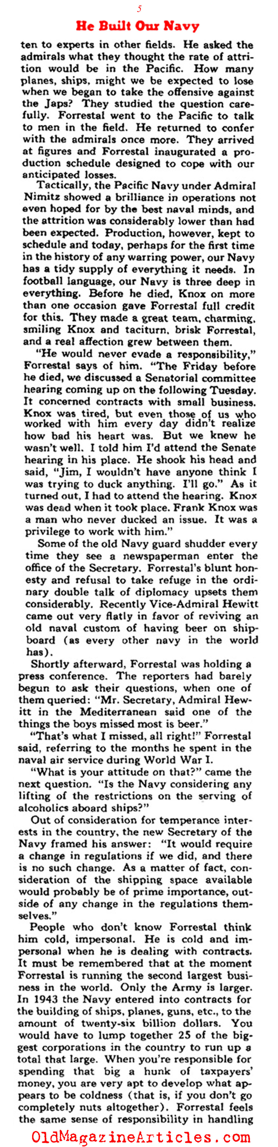 James Forrestal: Secretary of the Navy (Collier's Magazine, 1944)