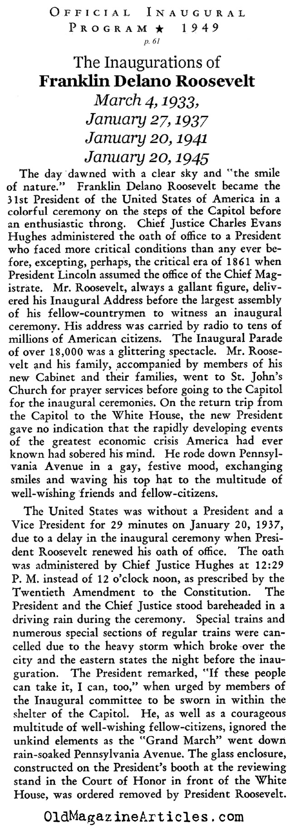 The Four Inaugurations of F.D.R. (from the Truman Inaugural Program, 1949)