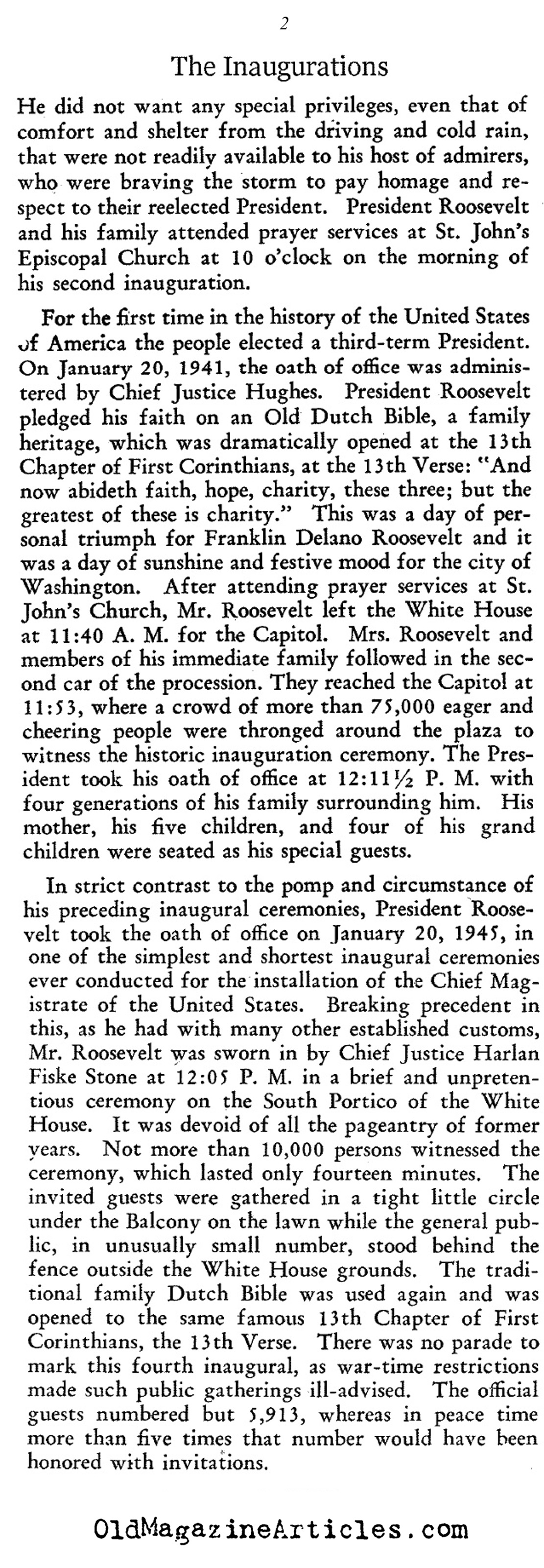The Four Inaugurations of F.D.R. (from the Truman Inaugural Program, 1949)