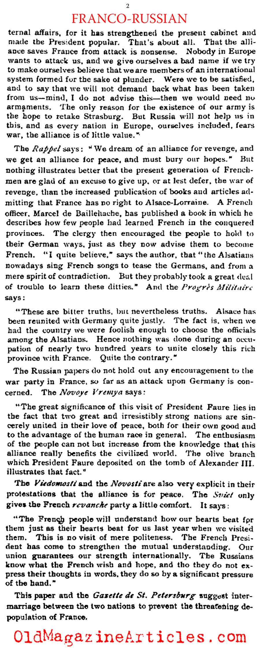 The Franco-Russian Alliance (Literary Digest, 1897)