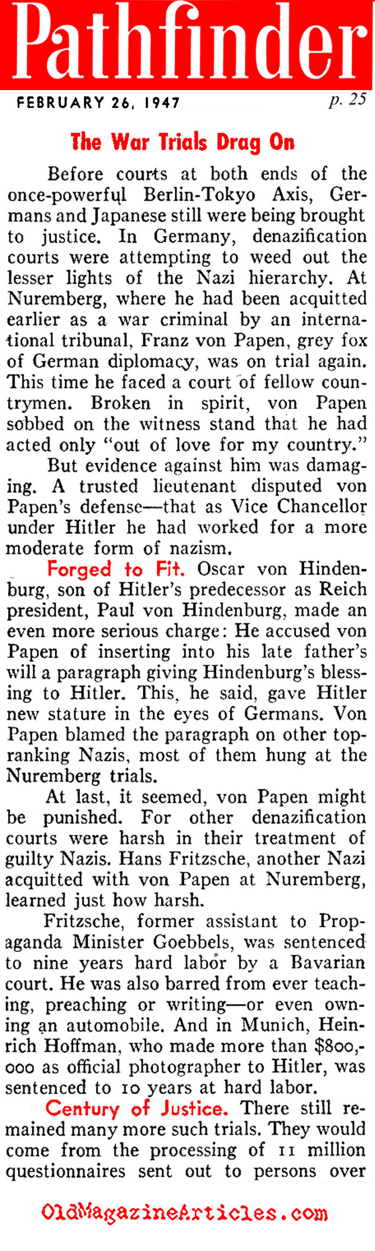 The Trial of Franz von Papen (Pathfinder Magazine, 1947)