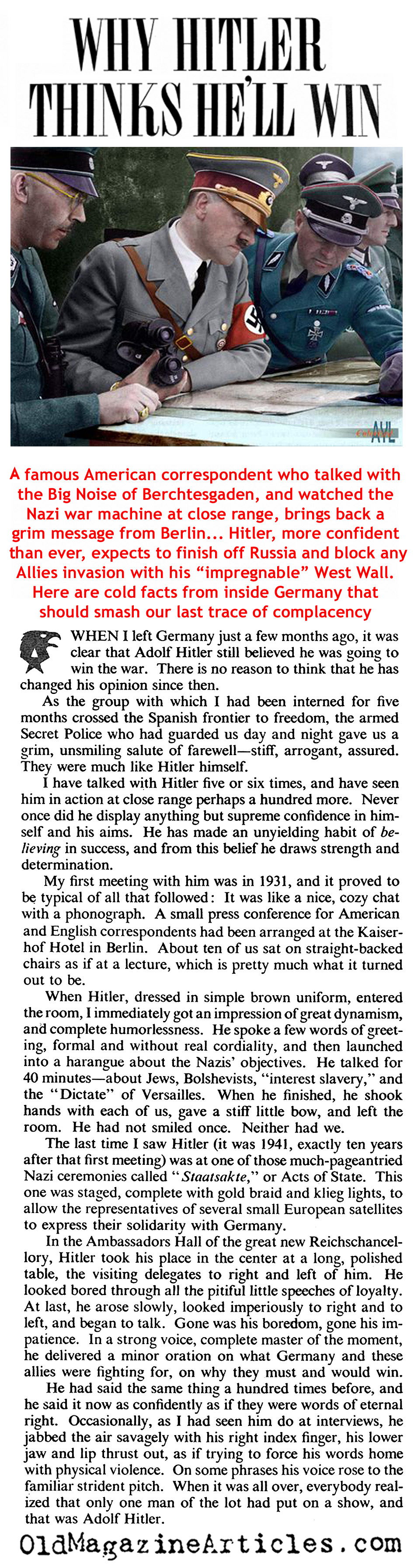 ''Why Hitler Thinks He'll Win'' (The American Magazine, 1942)