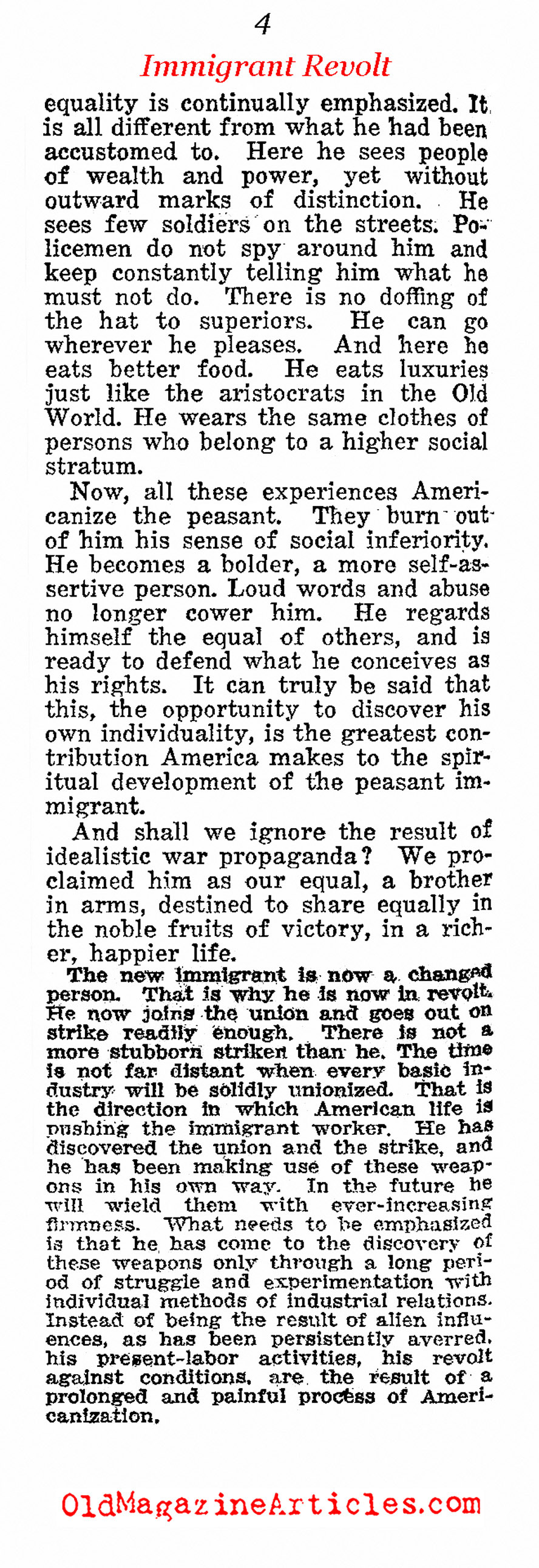 Free Enterprise And The Assimilation of Immigrants (Readers Digest, 1923)