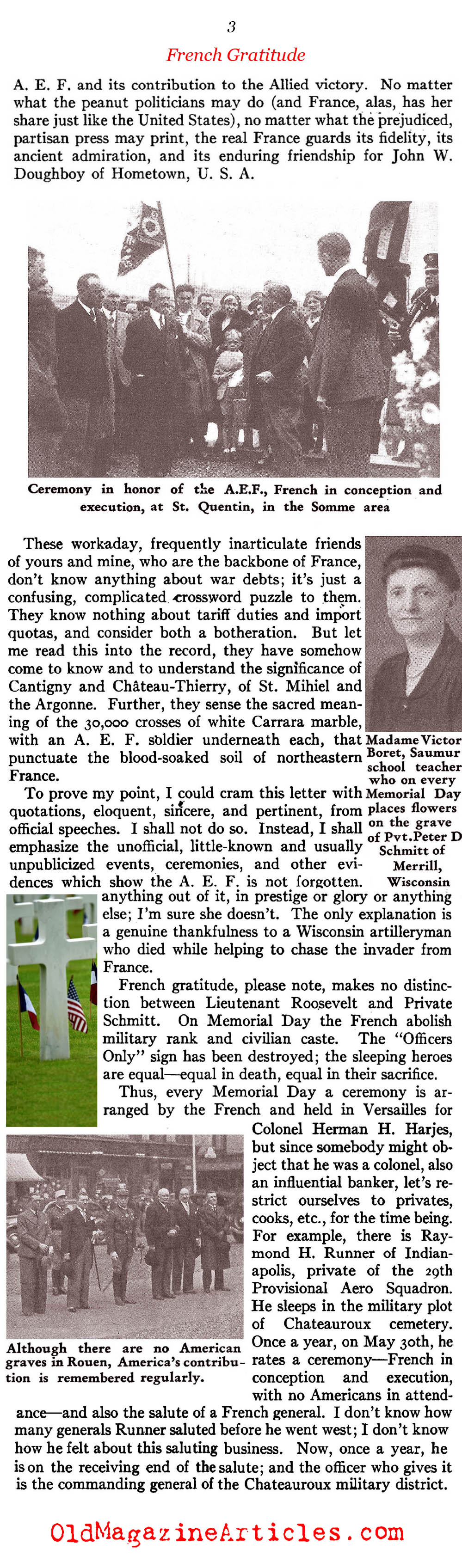 American W.W. I  Cemeteries and  French Gratitude (American Legion Monthly, 1936)