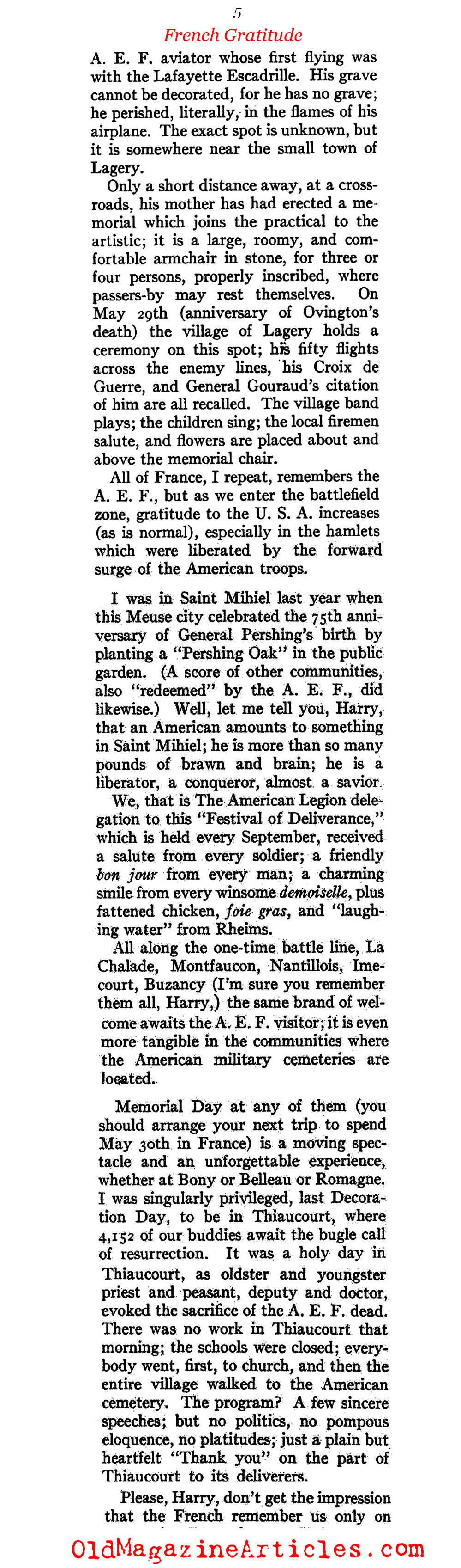 American W.W. I  Cemeteries and  French Gratitude (American Legion Monthly, 1936)