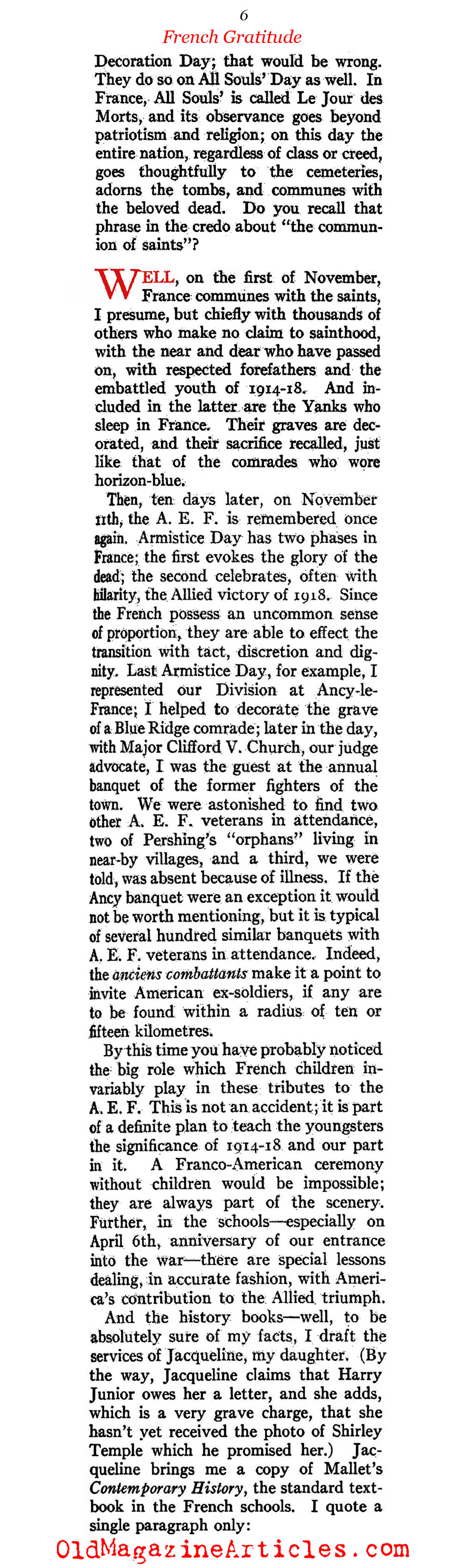 ''Thanks, America'': French Gratitude<BR> (American Legion Monthly, 1936)