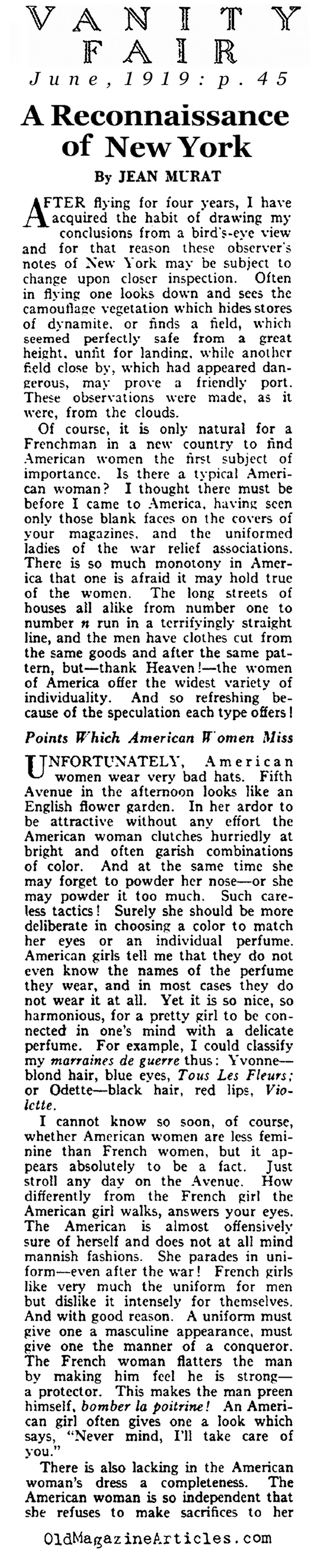 A Frenchman Looks at New York (Vanity Fair Magazine, 1919)