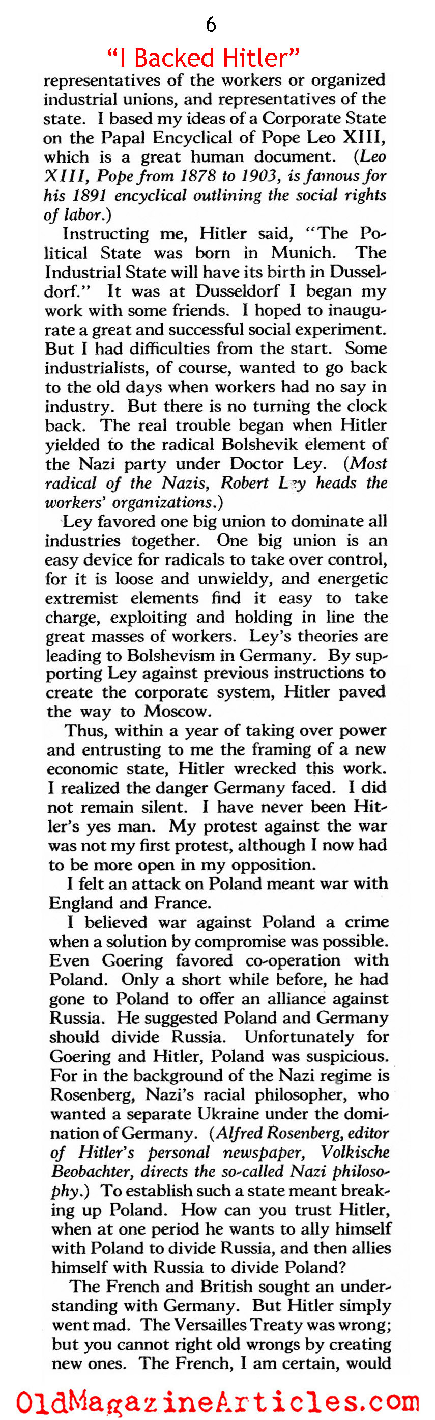 ''I Backed Hitler'' (American Magazine, 1940)