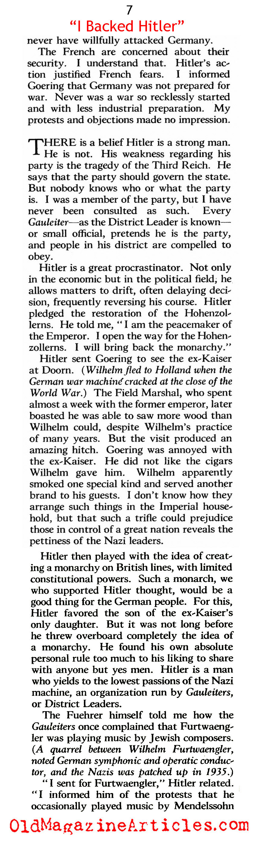 ''I Backed Hitler'' (American Magazine, 1940)