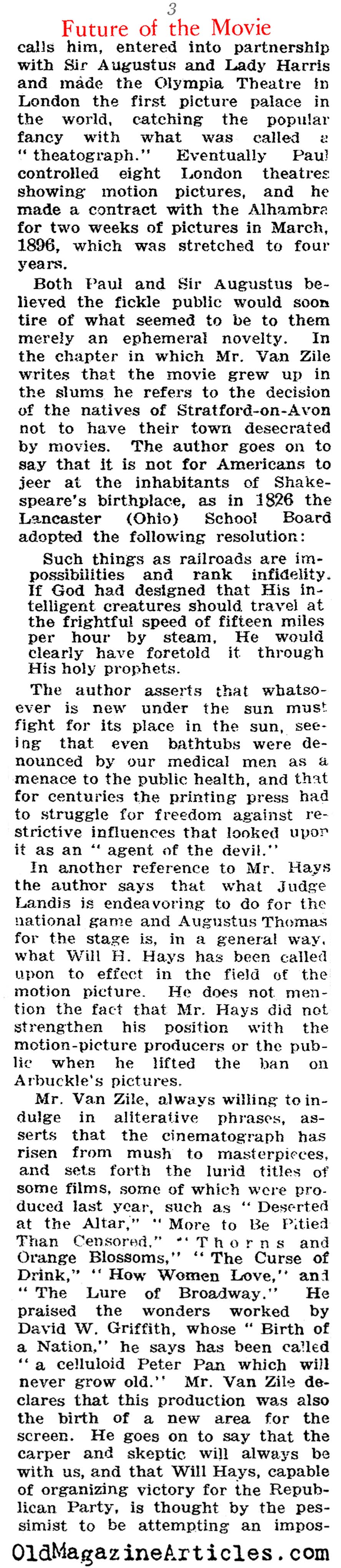 Recalling the 'Future' of the Movies (N.Y. Times Book Review, 1923)