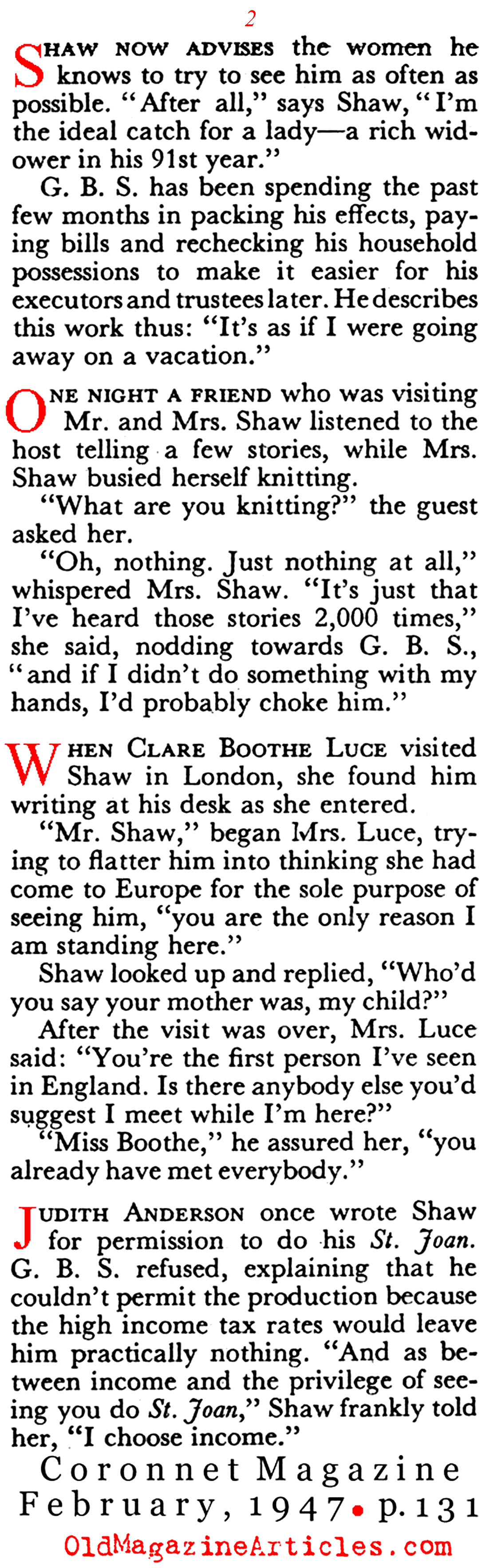 Shavian Witticisms (Coronet Magazine, 1947)