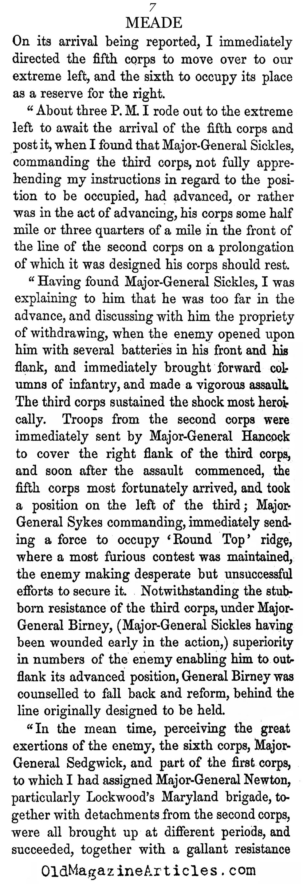 General Meade's Report on the Battle of Gettysburg (History of the U.S. , 1867)