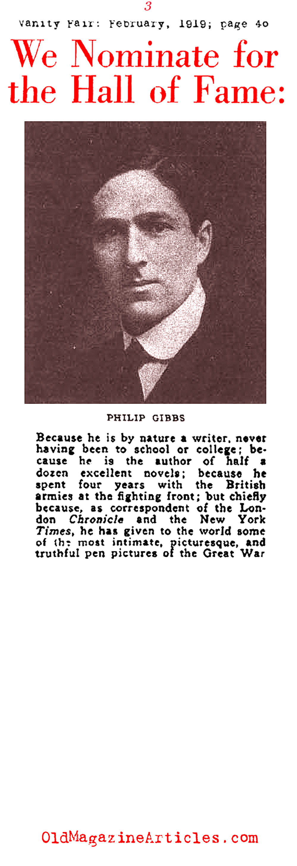 A Tribute to Philip Gibbs:  War - Correspondent (The Literary Digest, 1917)