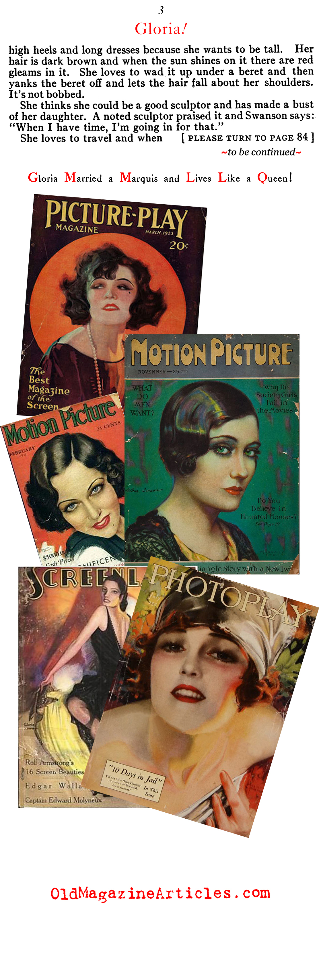 Gloria Swanson: Hollywood Diva (Photoplay Magazine, 1930)