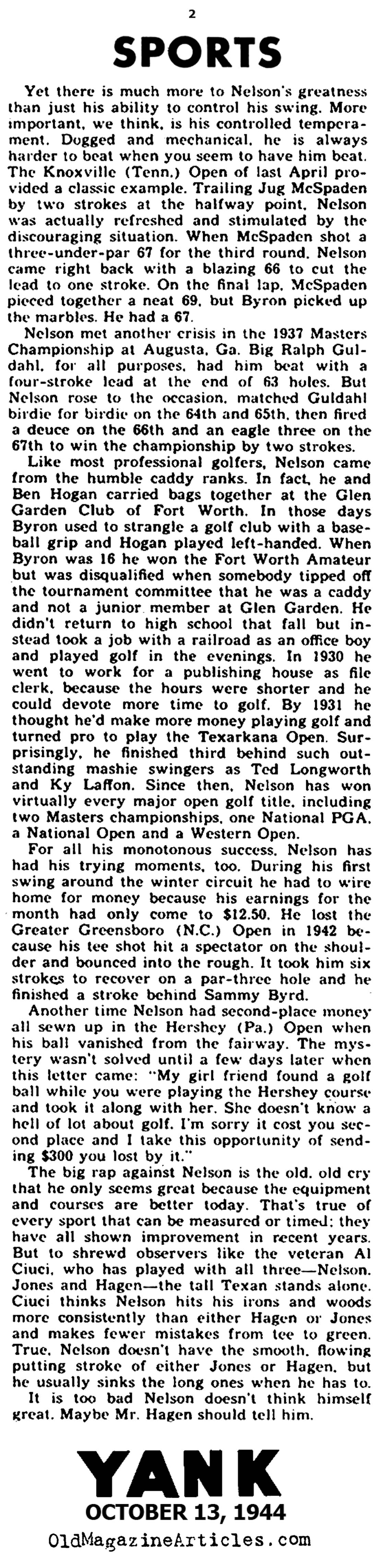 John Byron Nelson: One Heck Of A Golfer (Yank Magazine, 1944)