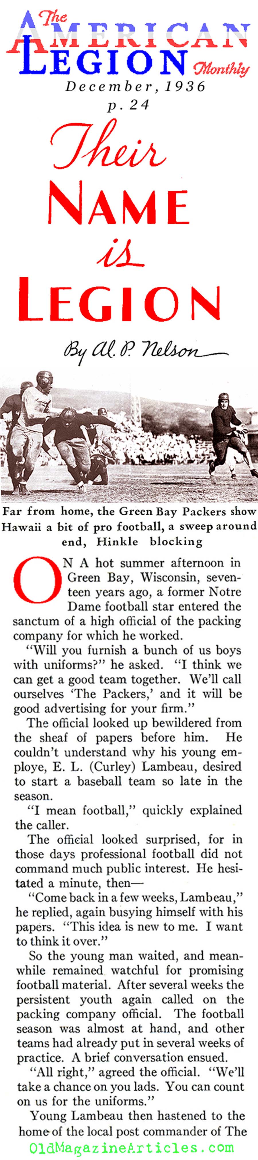 The Birth of the Green Bay Packers (American Legion Monthly, 1936)