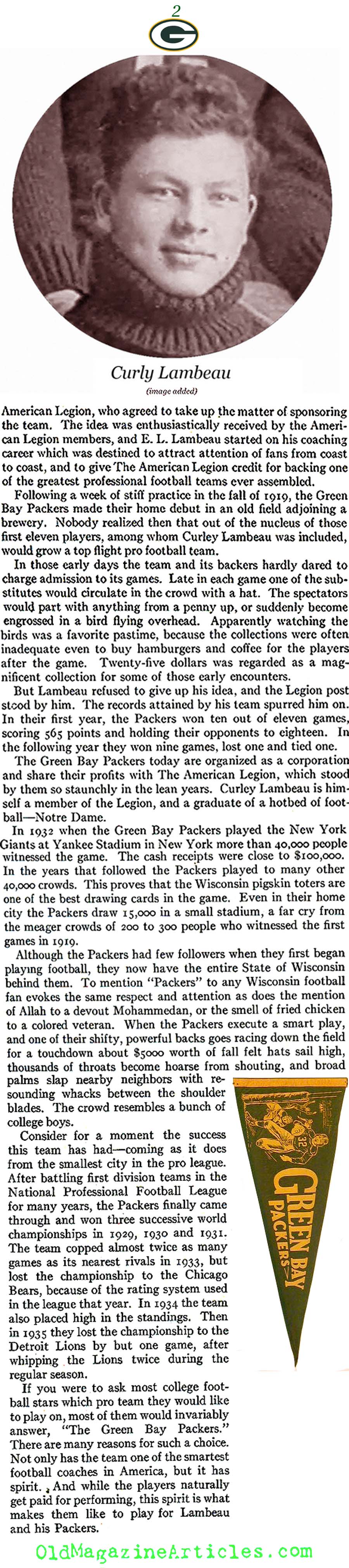 The Birth of the Green Bay Packers (American Legion Monthly, 1936)