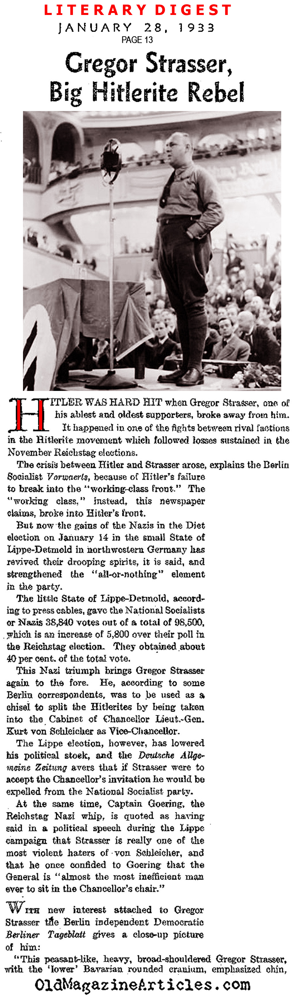Gregor Strasser: the Nazi Rebel (Literary Digest, 1933)