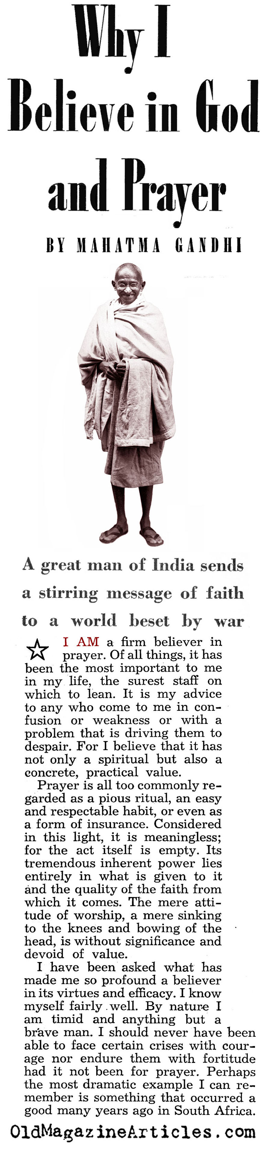 Mahatma Gandhi on Prayer (Liberty Magazine, 1941)