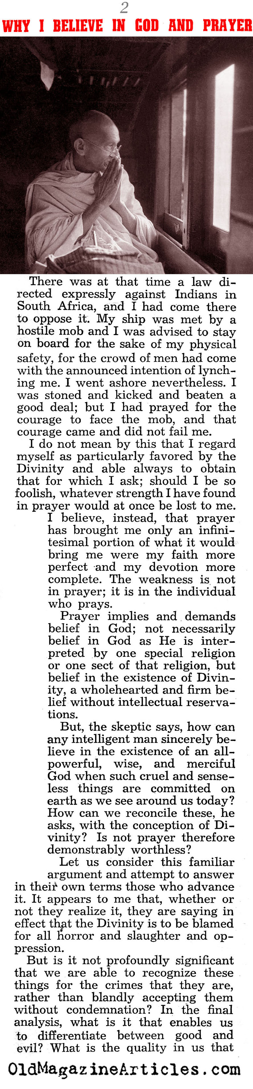 Mahatma Gandhi on Prayer (Liberty Magazine, 1941)