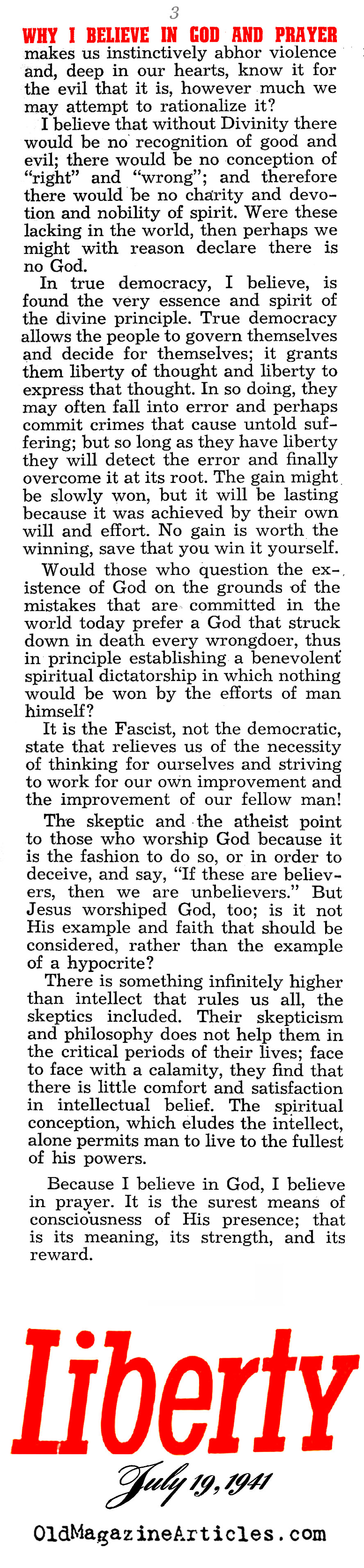 Mahatma Gandhi on Prayer (Liberty Magazine, 1941)