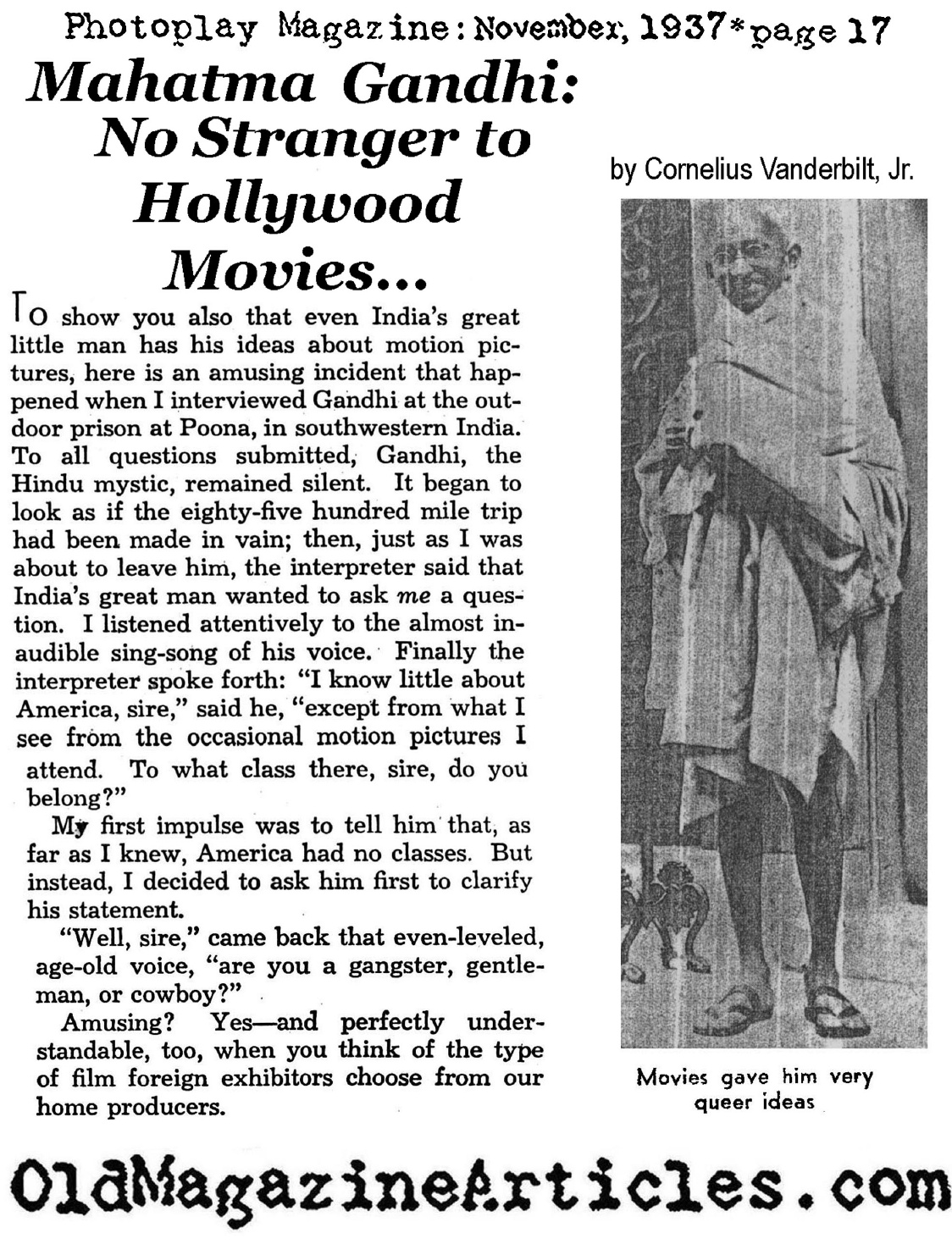  Gahndi and American Movies (Photoplay Magazine, 1937)