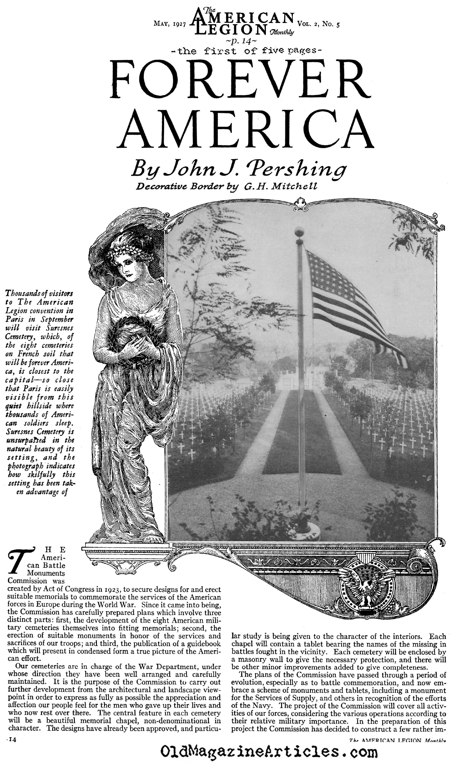 General Pershing On The W.W. I Cemeteries & Monuments of Europe (American Legion Monthly 1927)