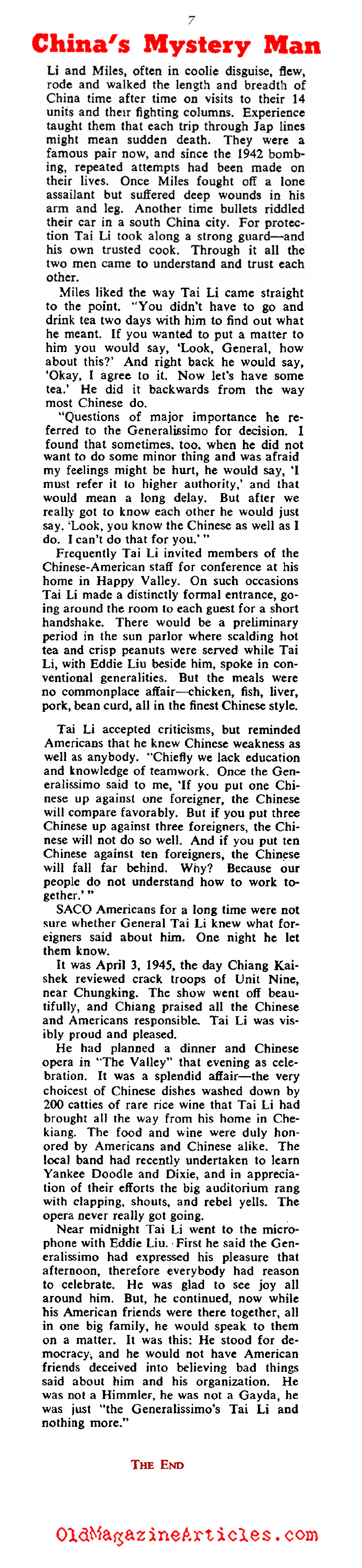 General Dai Li: ''The Himmler of The East (Collier's, 1946)