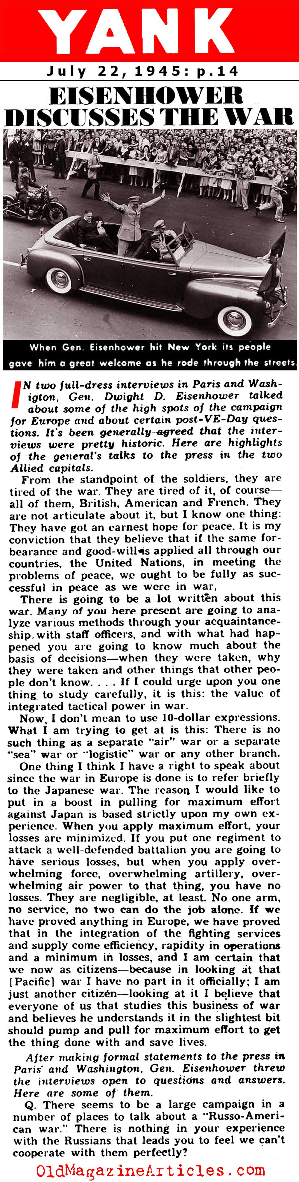 General Eisenhower Q & A (Yank  Magazine, 1945)