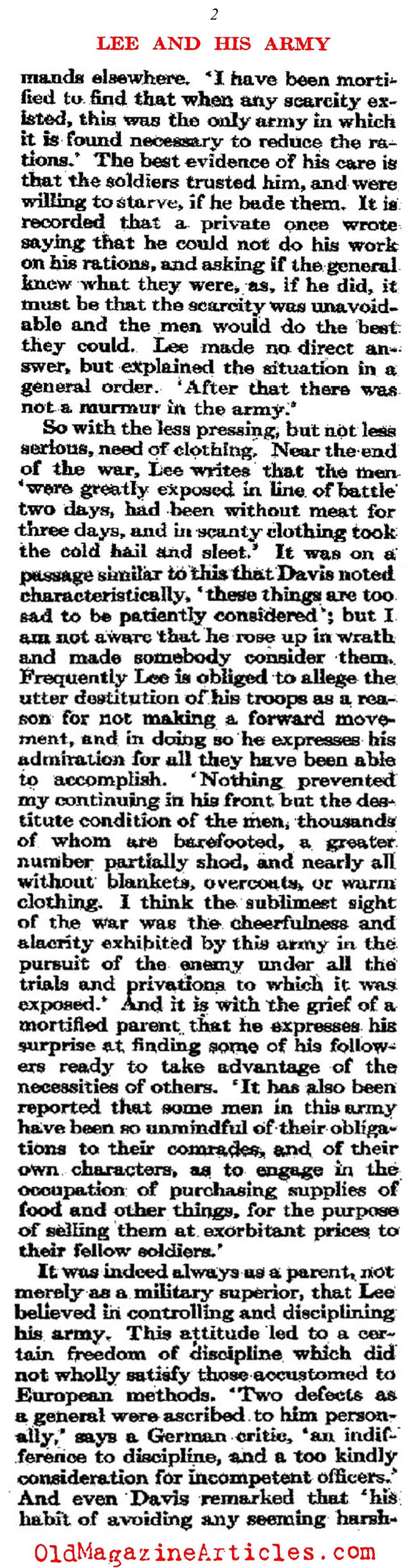 General Lee's Unique Bond with his Army  (Atlantic Monthly, 1911)