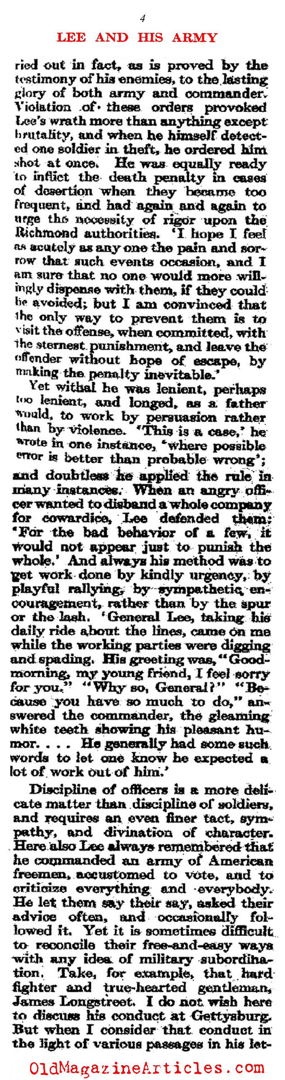 General Lee's Unique Bond with his Army  (Atlantic Monthly, 1911)