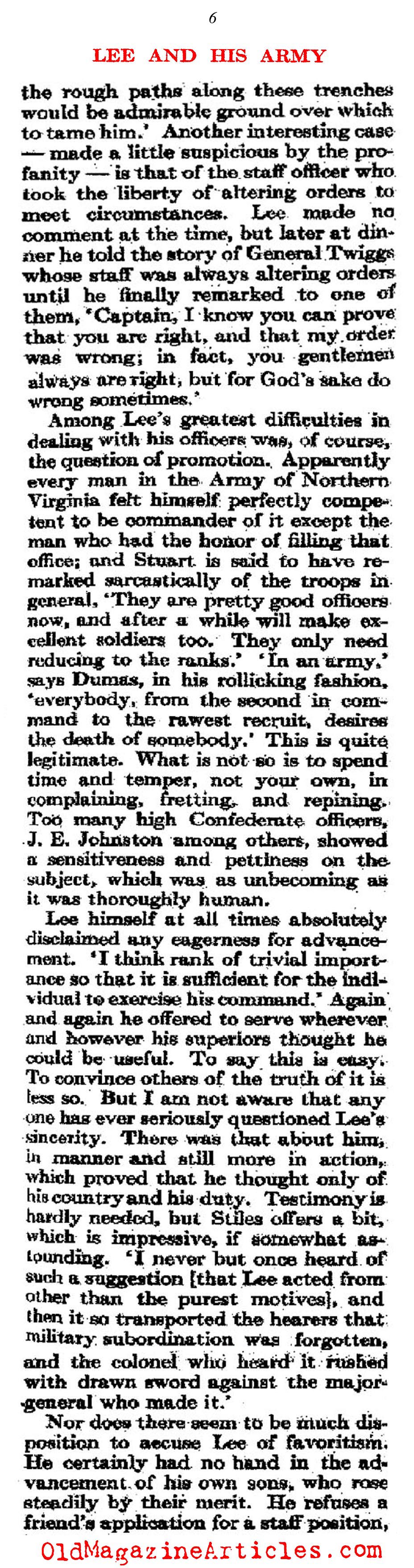 General Lee's Unique Bond with his Army  (Atlantic Monthly, 1911)