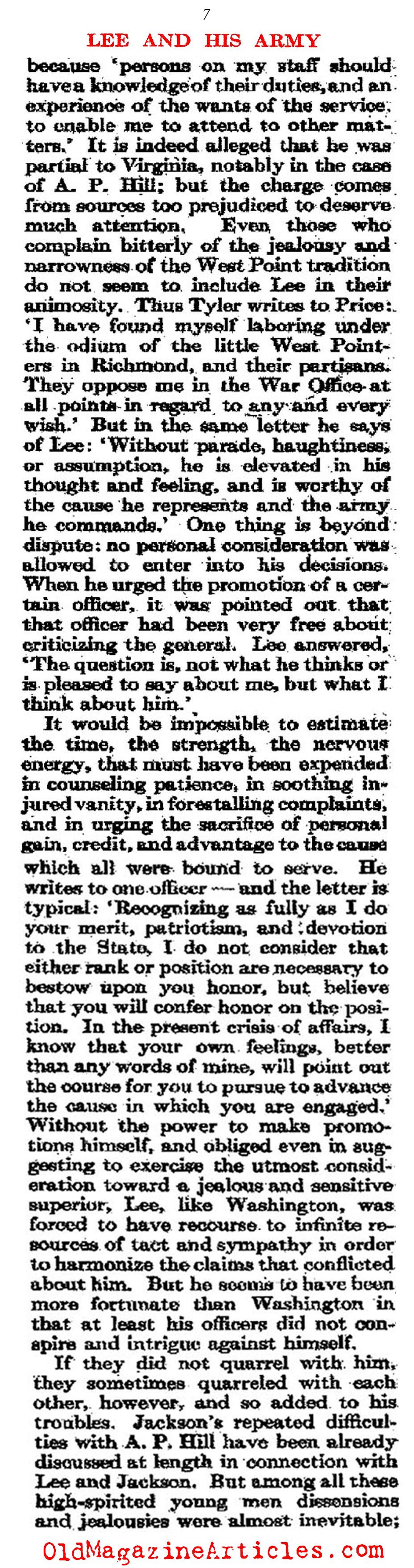 General Lee's Unique Bond with his Army  (Atlantic Monthly, 1911)