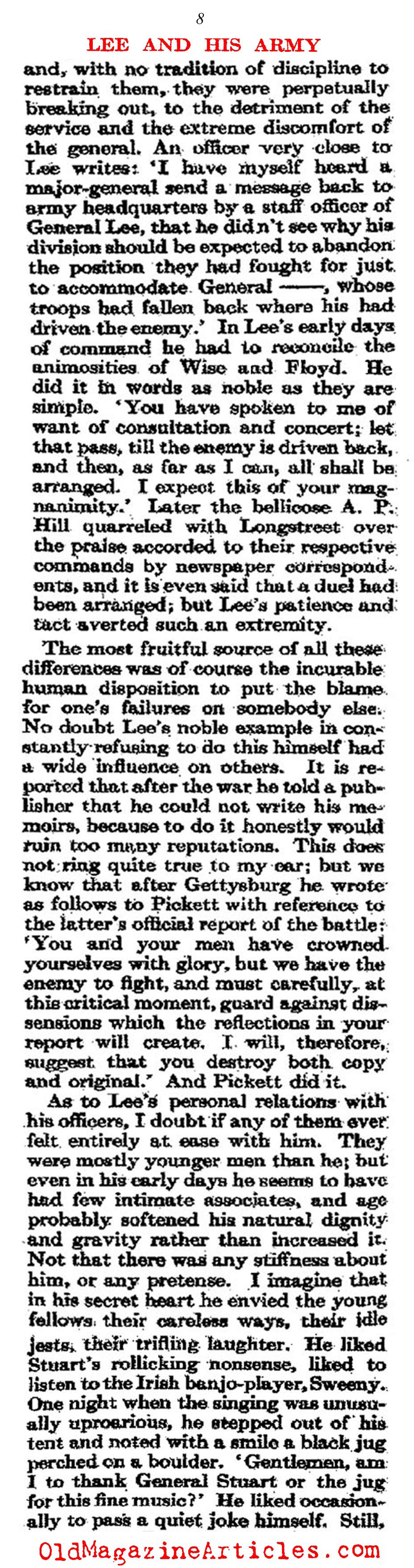 General Lee's Unique Bond with his Army  (Atlantic Monthly, 1911)