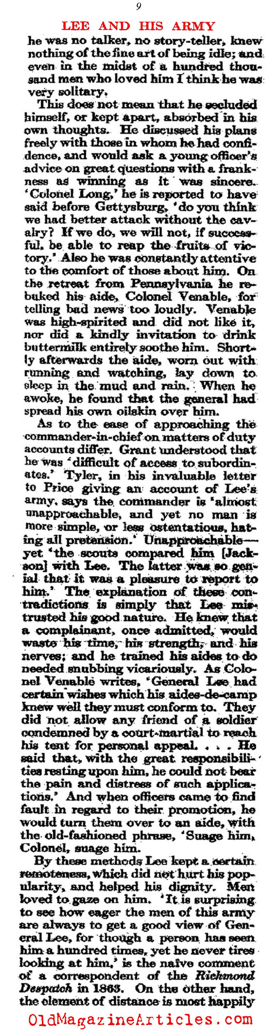 General Lee's Unique Bond with his Army  (Atlantic Monthly, 1911)