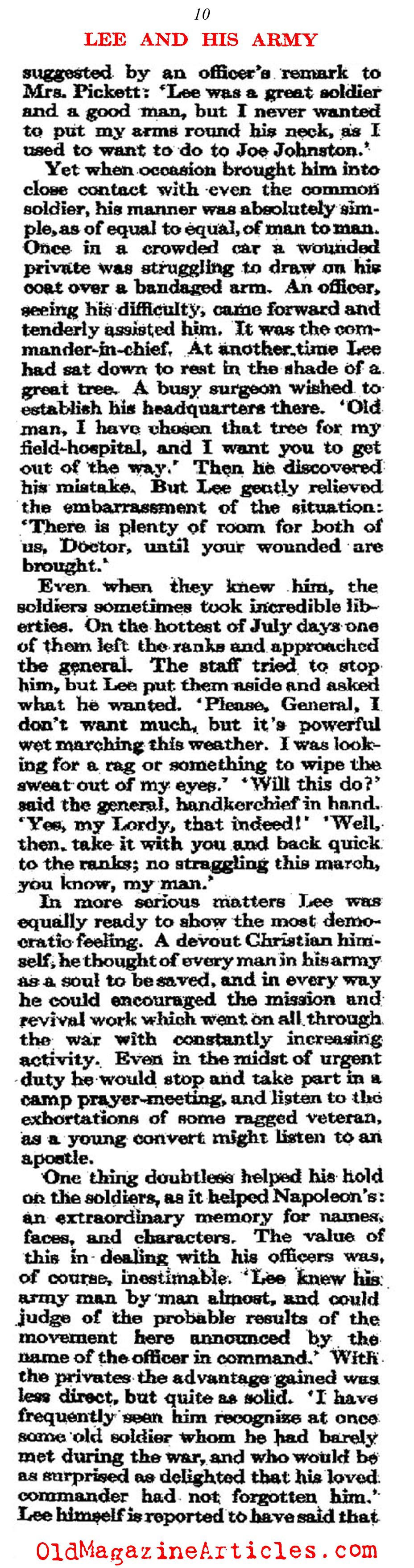 General Lee's Unique Bond with his Army  (Atlantic Monthly, 1911)