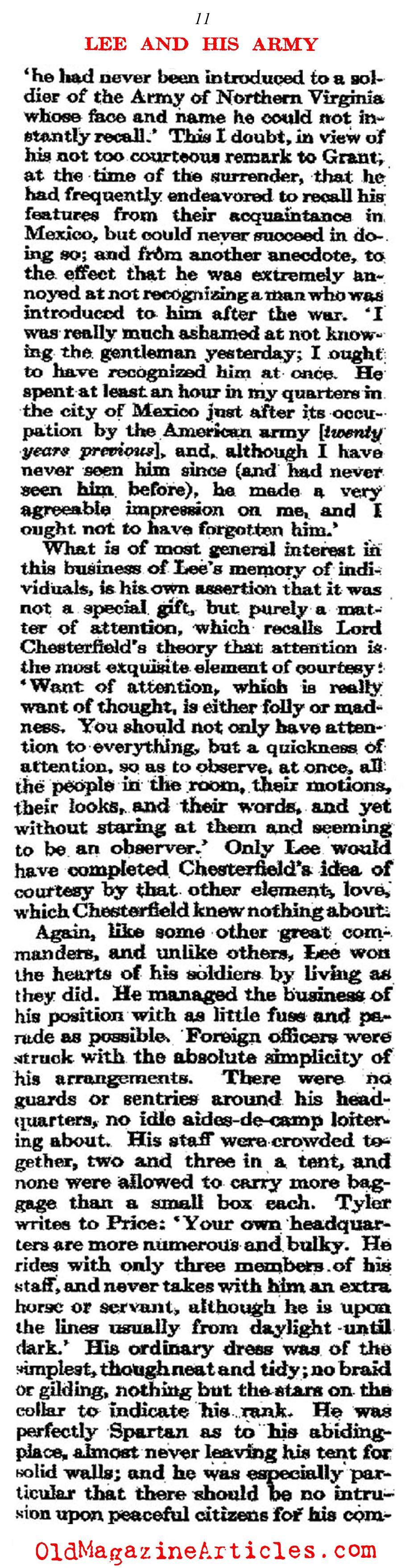 General Lee's Unique Bond with his Army  (Atlantic Monthly, 1911)