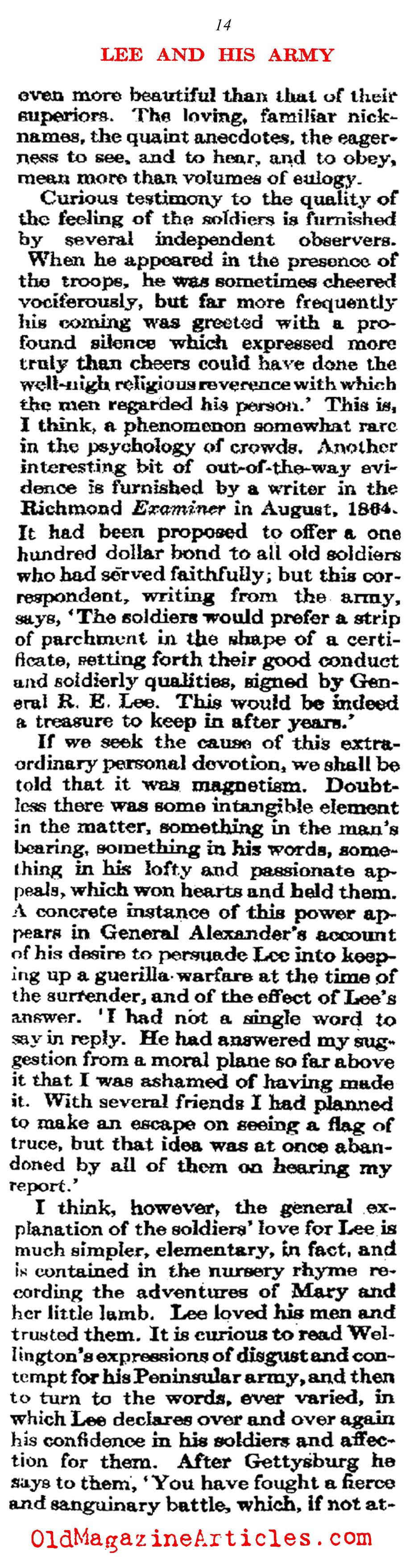 General Lee's Unique Bond with his Army  (Atlantic Monthly, 1911)