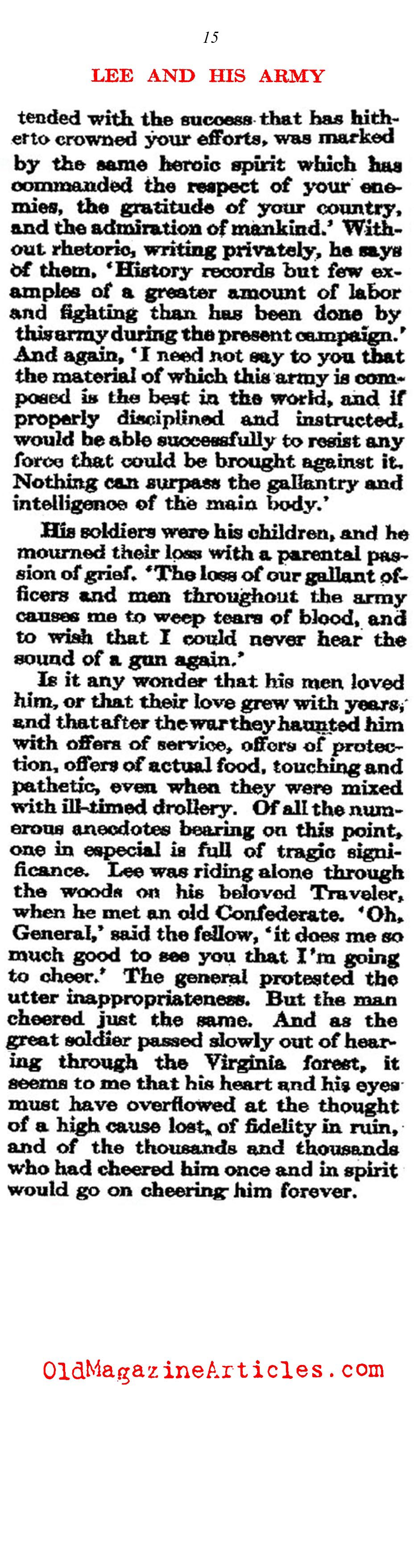 General Lee's Unique Bond with his Army  (Atlantic Monthly, 1911)