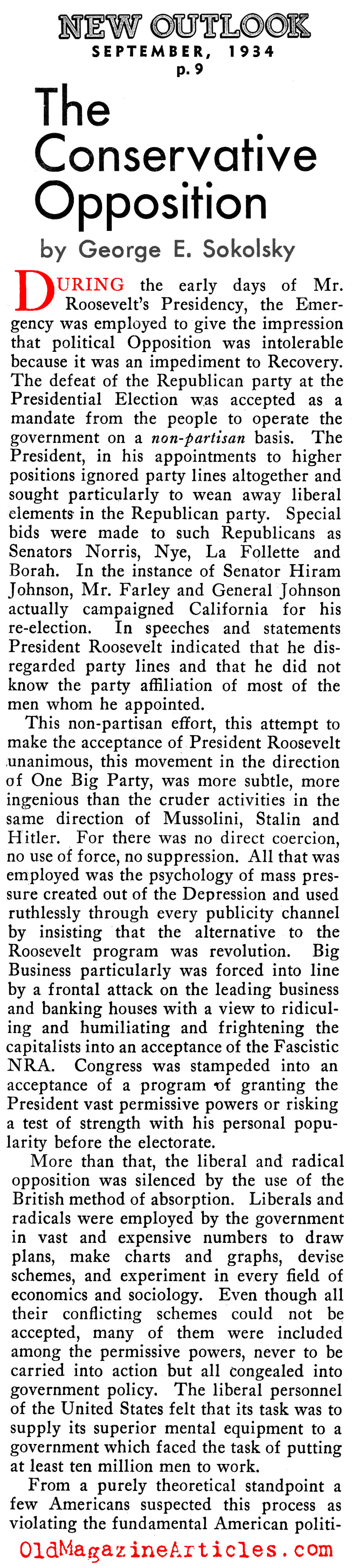 The Great Depression and the Failings of FDR (New Outlook Magazine, 1934)