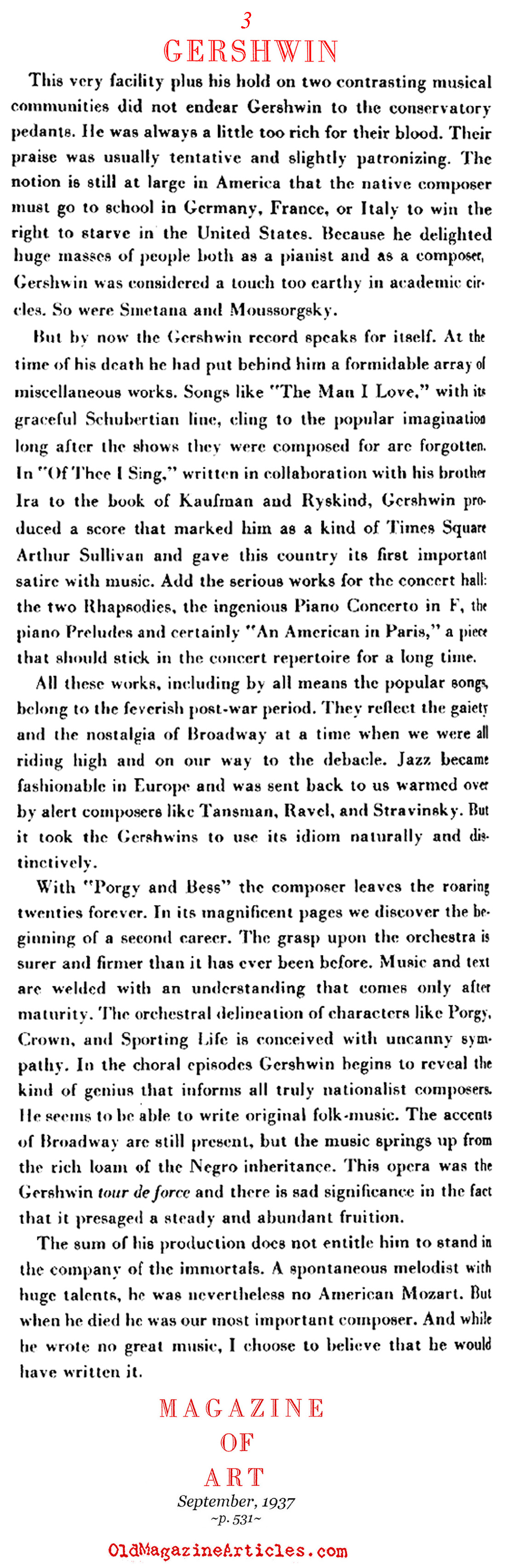 George Gershwin: Tin Pan Alley  and Beyond (Magazine of Art, 1937)